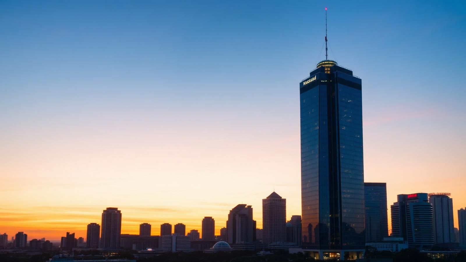 Bangkok skyline at dusk with a modern hospital tower in the foreground