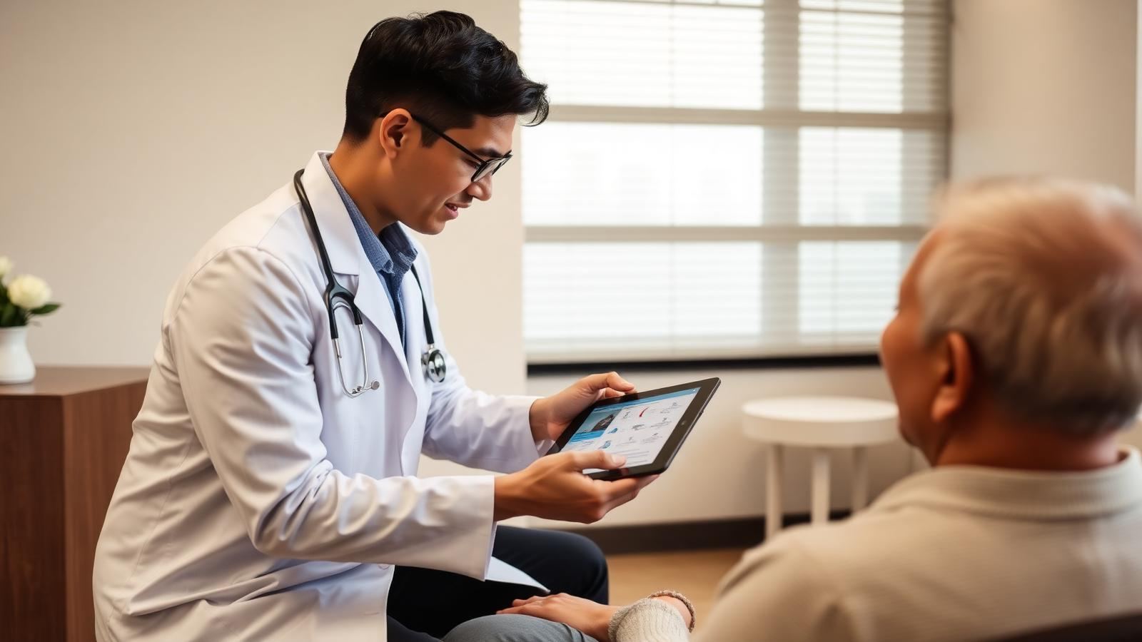 Physician reviewing a regenerative treatment plan with an international patient in a Bangkok consultation room