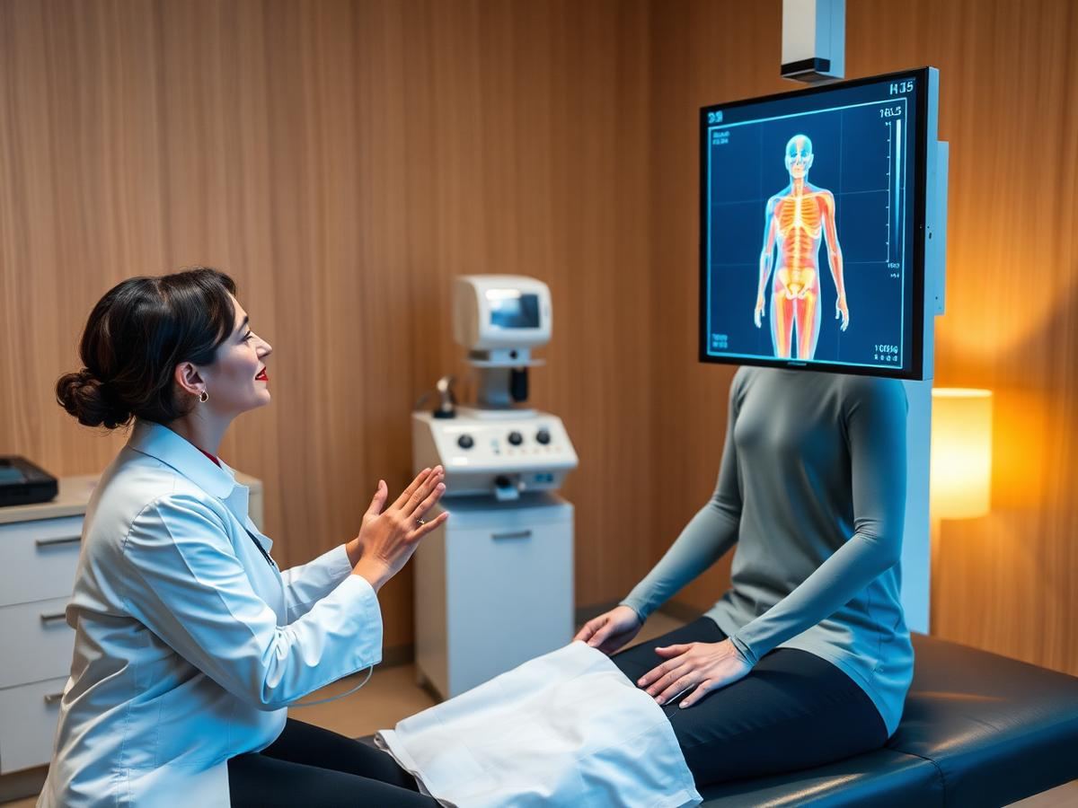 Clinician reviewing an electro interstitial scan body map with a patient at MRC Healthcare Bangkok