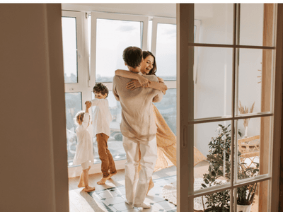 Happy family embracing