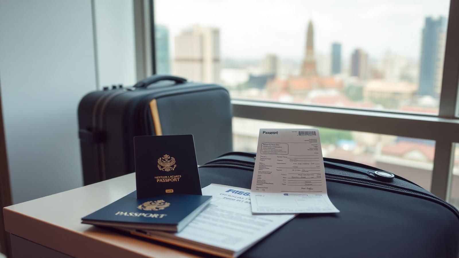 Passport, medical records and boarding pass prepared for a medical travel trip to Bangkok