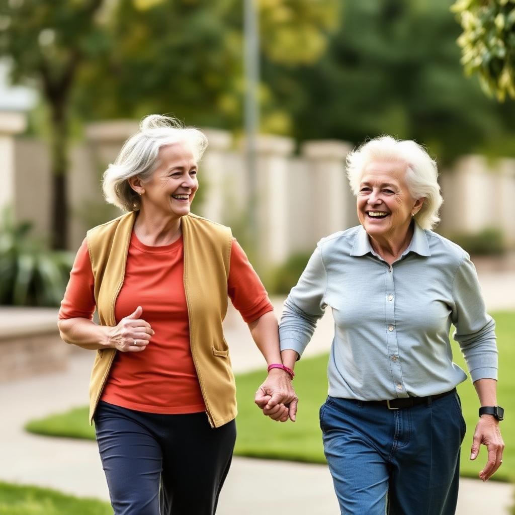 Active senior couple walking together