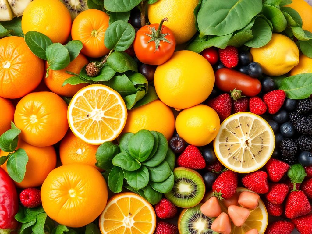 Colorful fruits and vegetables rich in vitamins